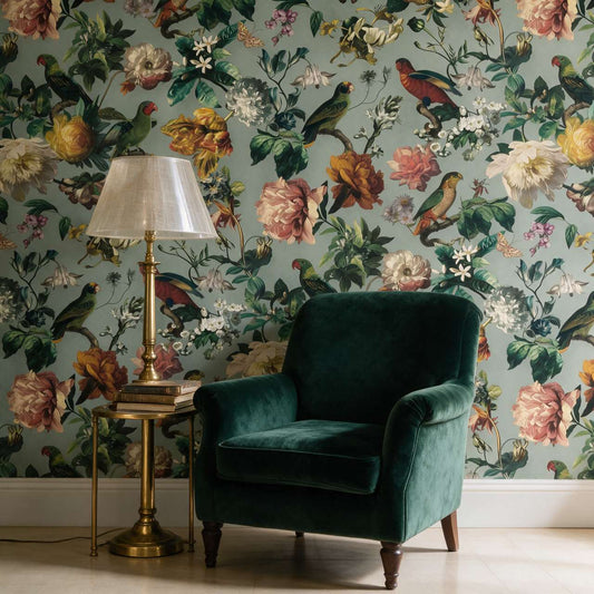 papier-peint-anglais-perroquet-photo-ambiance
