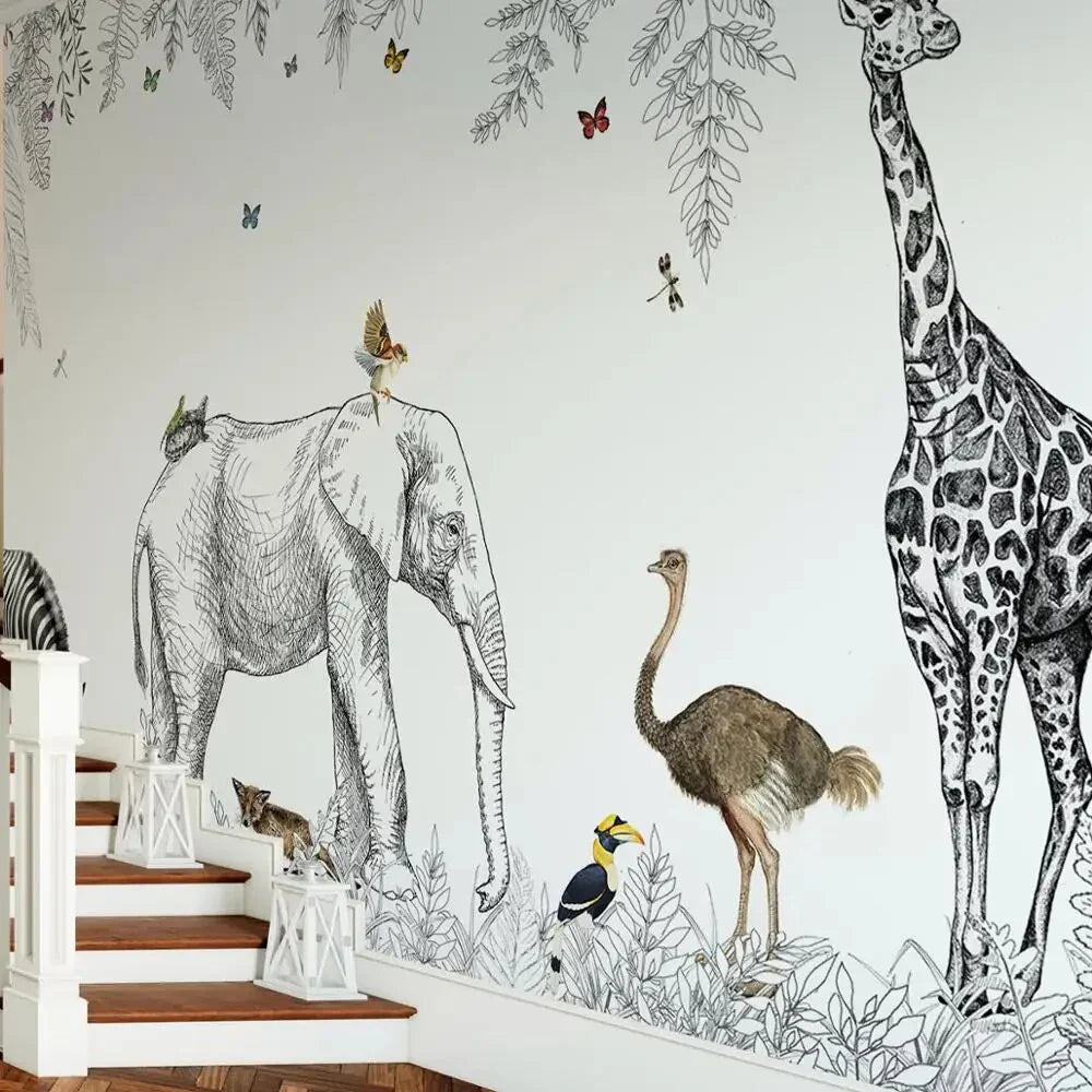 Papier Peint Animaux Savane Noir et Blanc