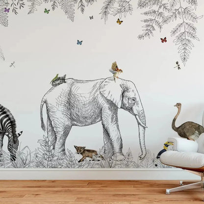 Papier Peint Animaux Savane Noir et Blanc