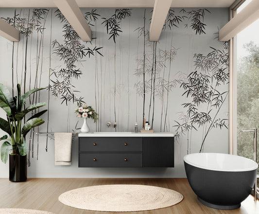 Papier peint bambou salle de bain