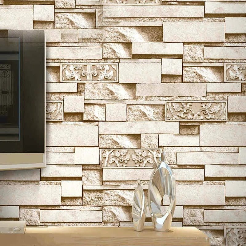 Papier peint brique beige mur