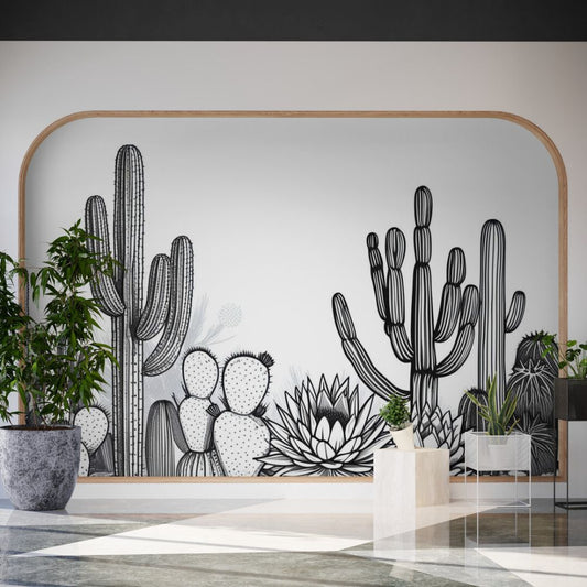 papier peint cactus noir et blanc décoration murale