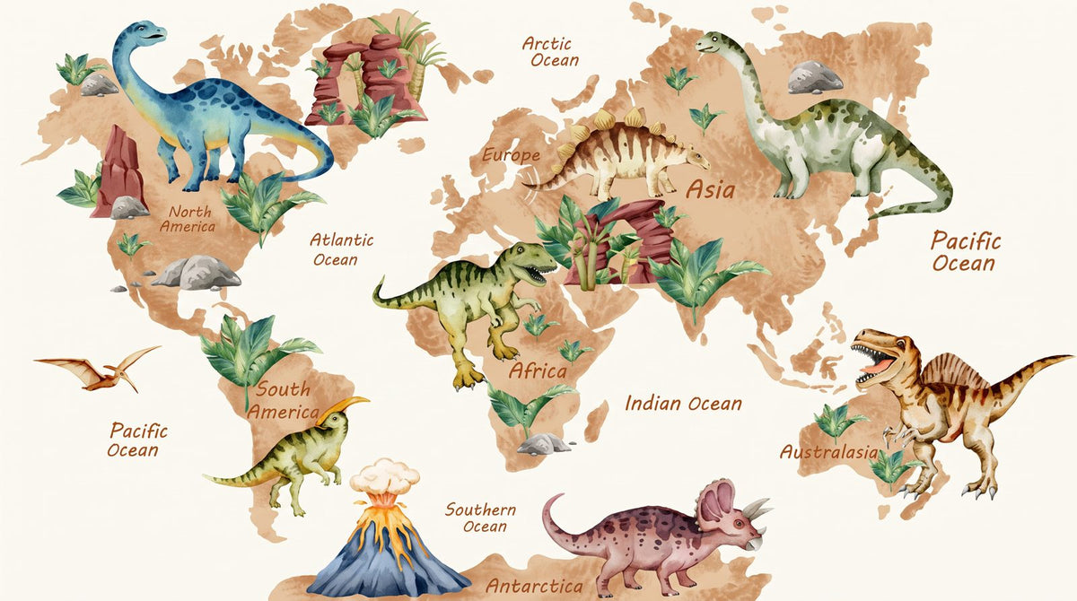 Papier Peint Carte du Monde Dinosaure