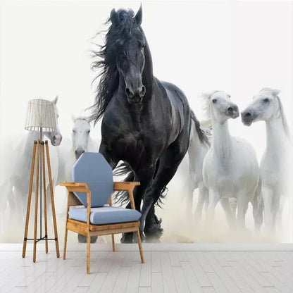 Papier peint cheval noir et blanc