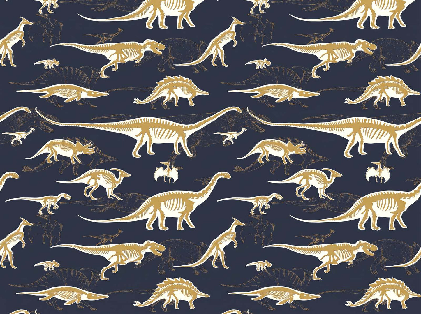 Papier peint fantaisie dinosaure noir et or