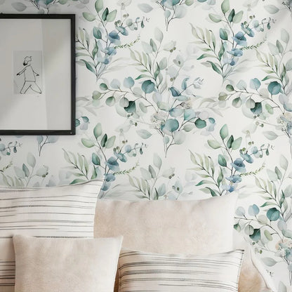 Papier Peint Feuillage Bleu Vert