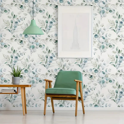 Papier Peint Feuillage Bleu Vert