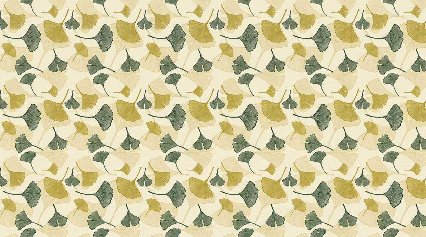 Papier peint feuillage ginkgo bleu vert