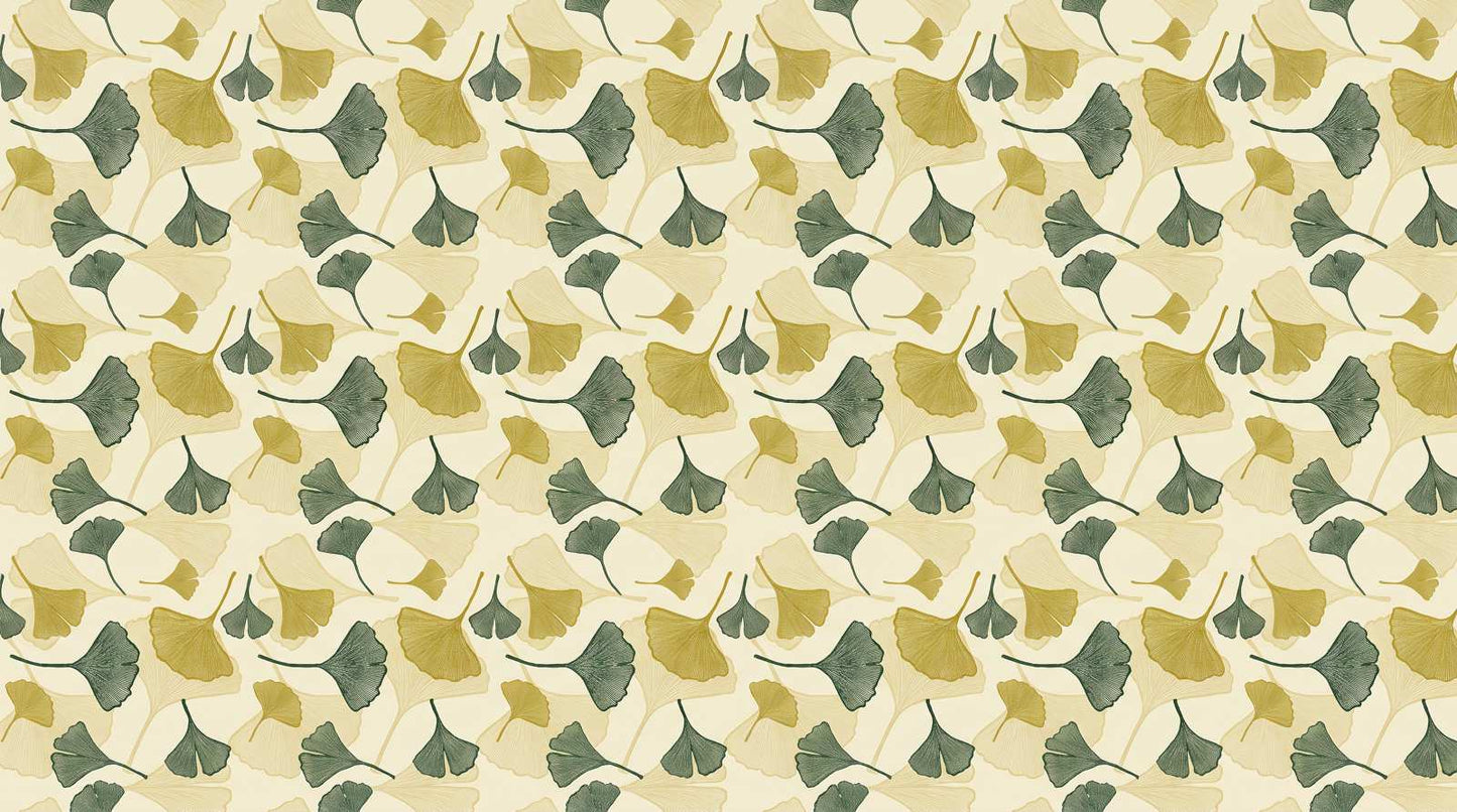 Papier peint feuillage ginkgo bleu vert