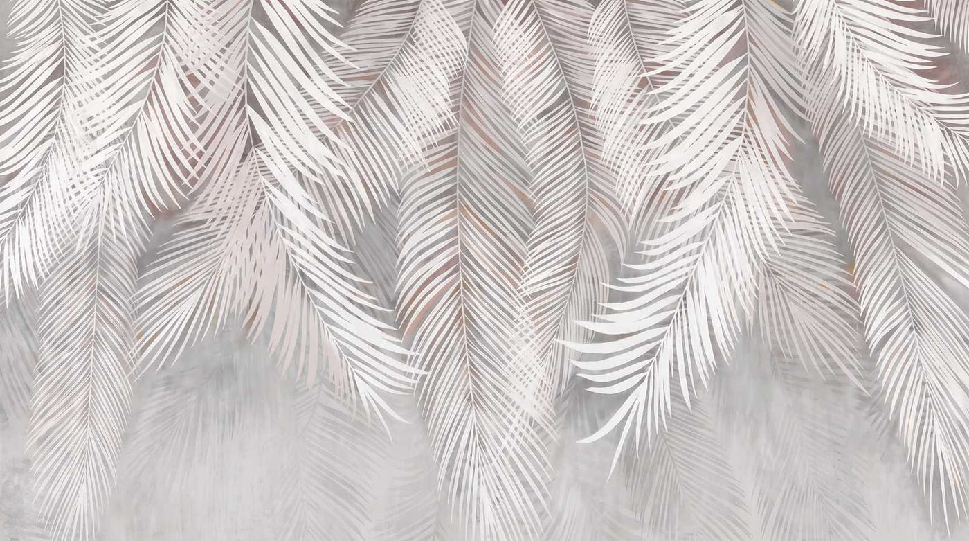 Papier Peint Feuillage Gris et Blanc