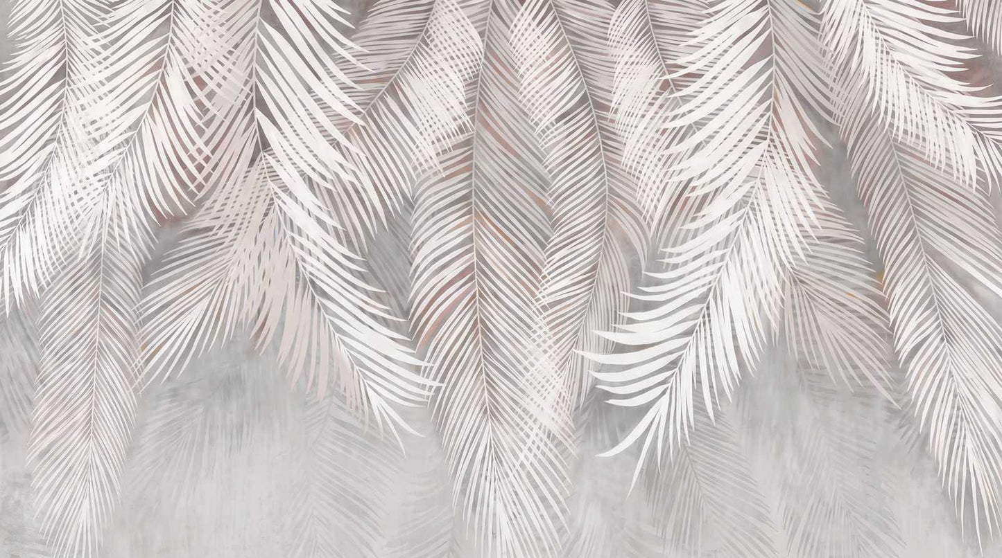 Papier Peint Feuillage Gris et Blanc