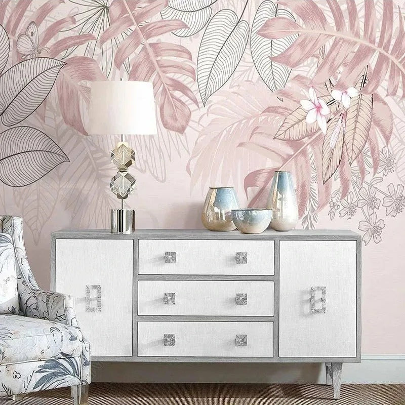 Papier Peint Feuillage Rose