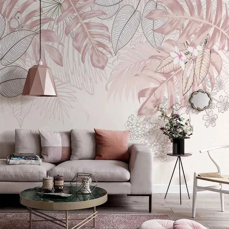 Papier Peint Feuillage Rose
