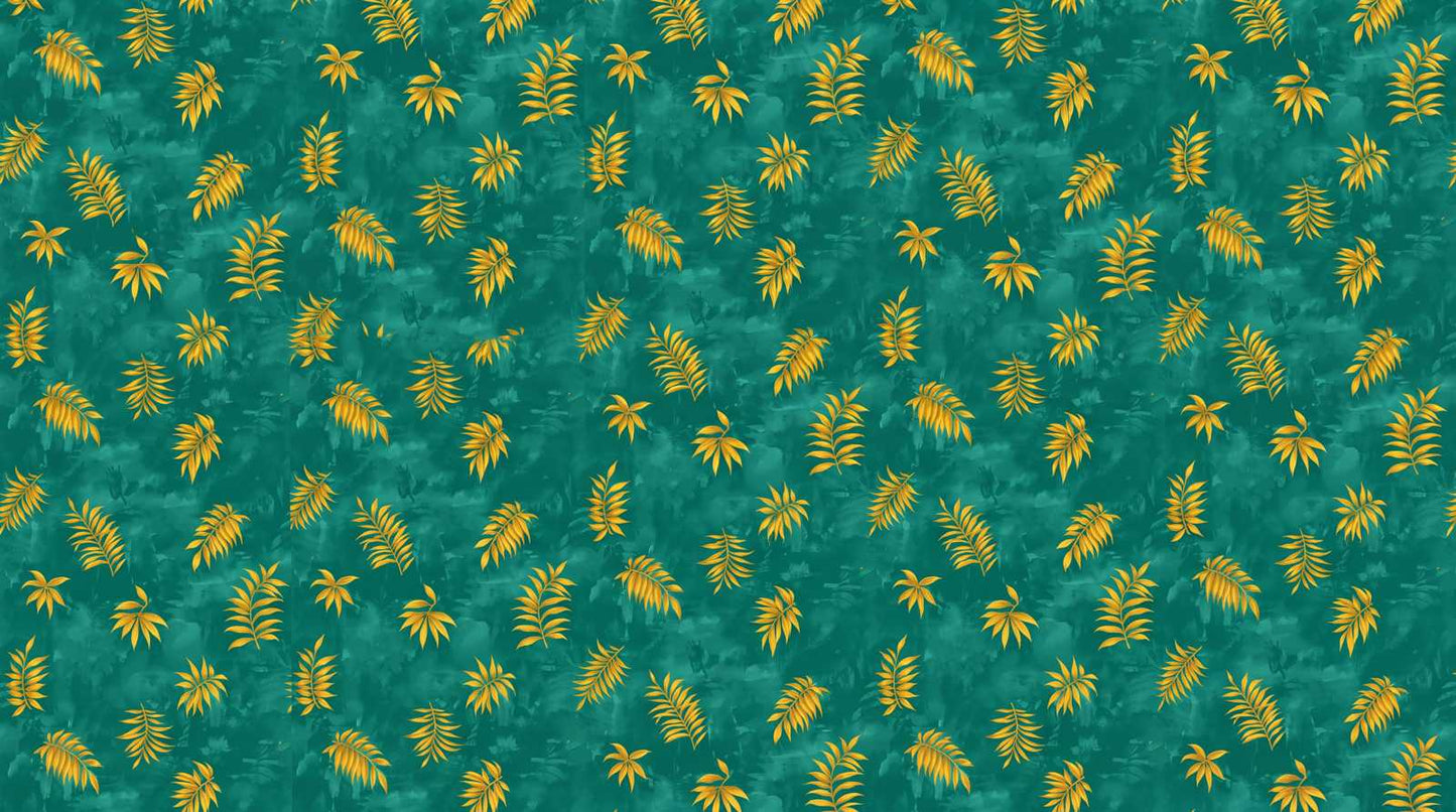 Papier Peint Feuillage Vert et Or