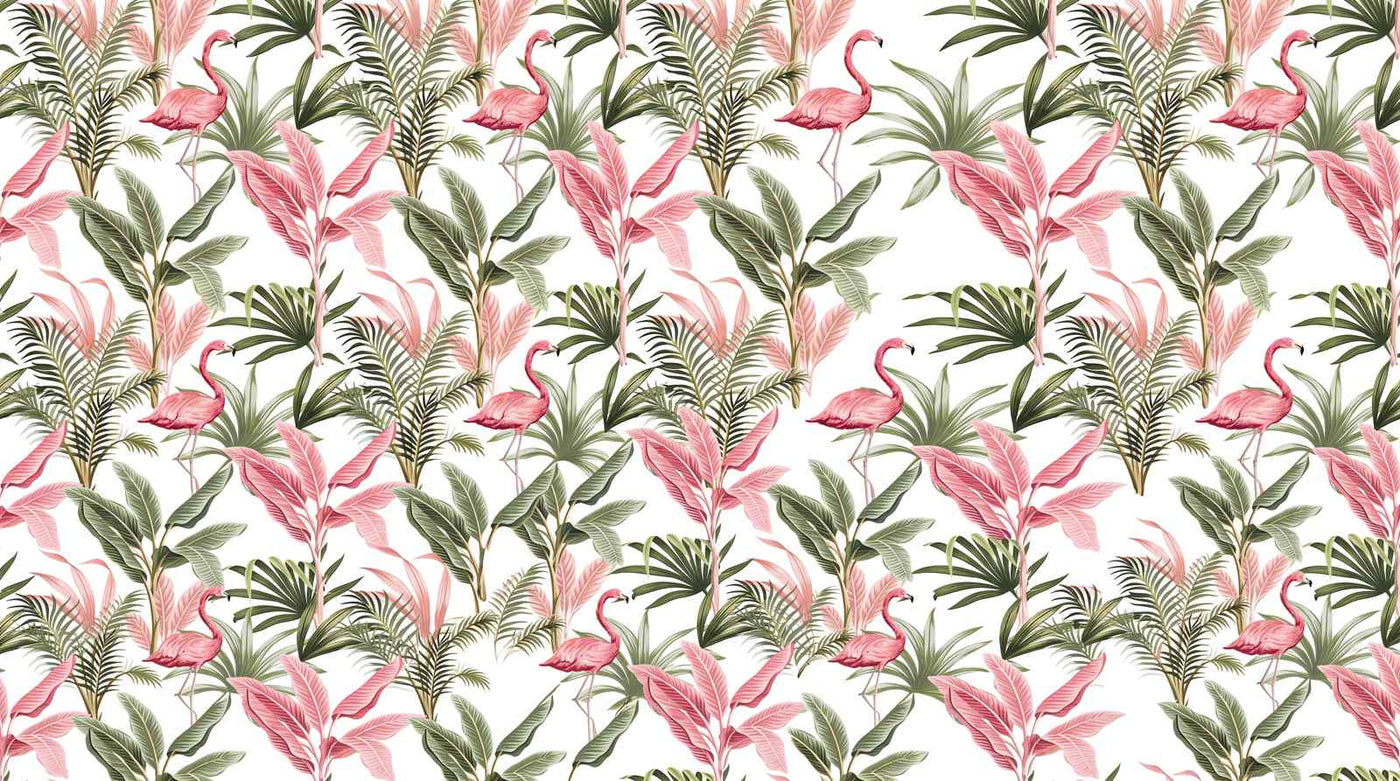 Papier Peint Feuillage Vert et Rose