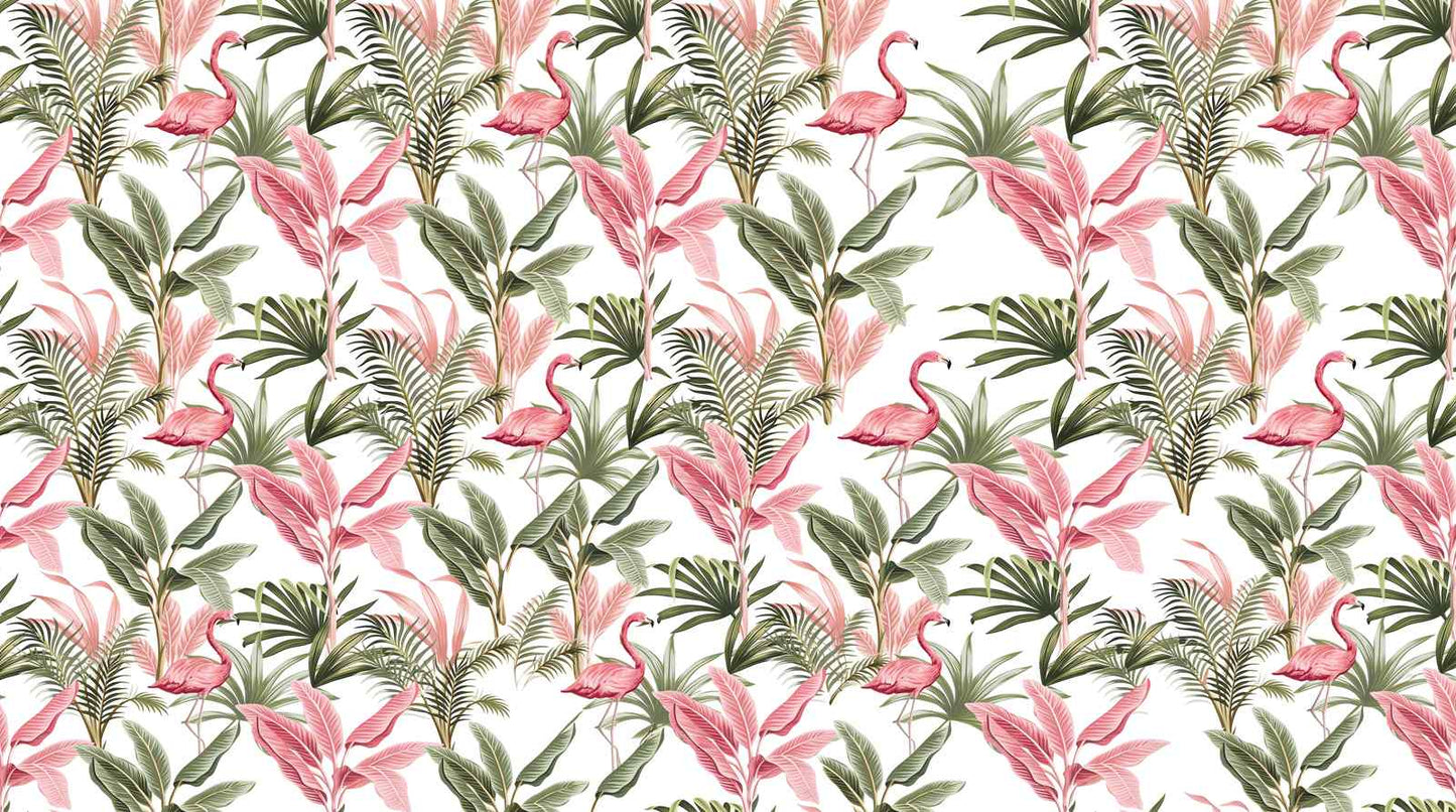 Papier Peint Feuillage Vert et Rose