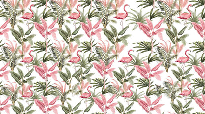 Papier Peint Feuillage Vert et Rose