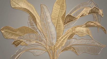 Papier peint feuille de bananier doré