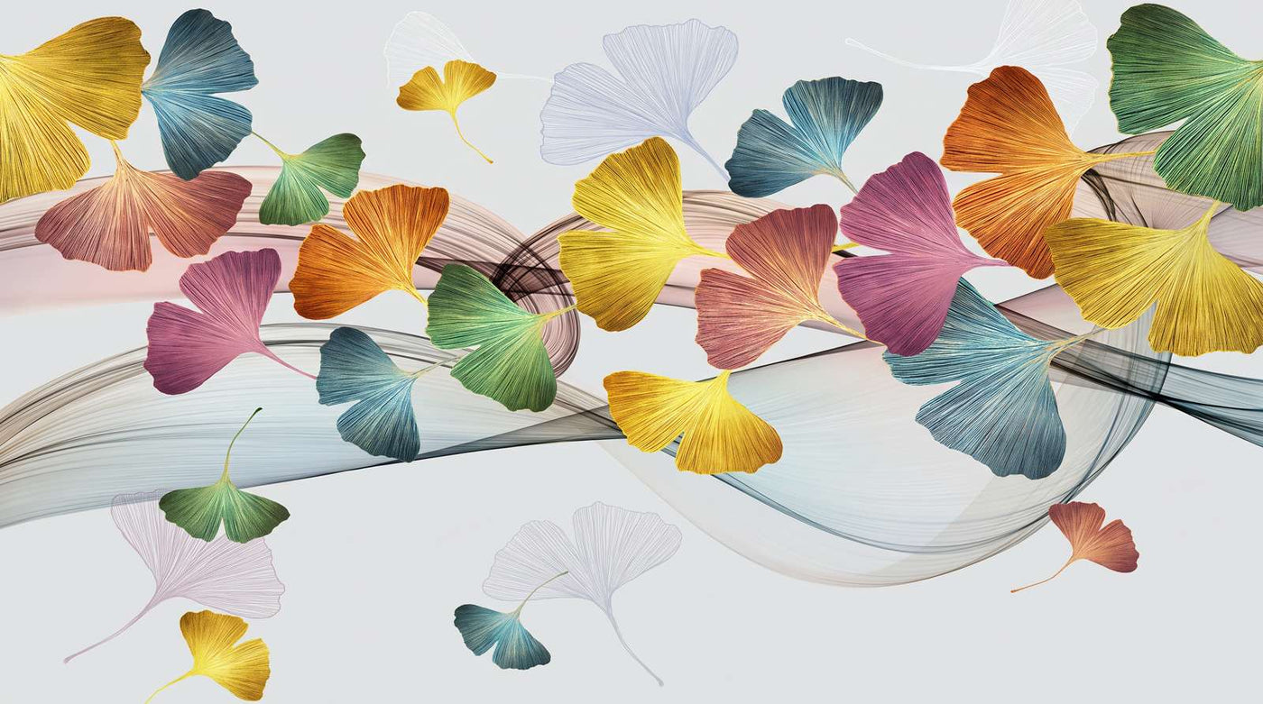 Papier peint feuille de ginkgo multicolore