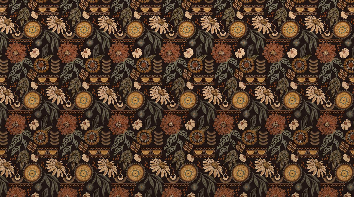 Papier peint fleur marron vintage
