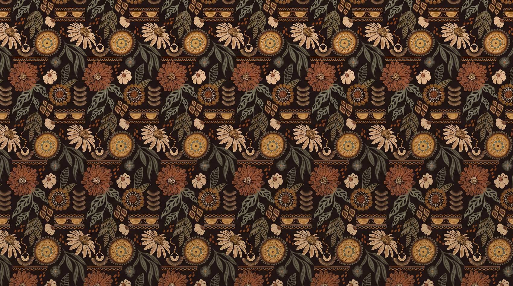Papier peint fleur marron vintage