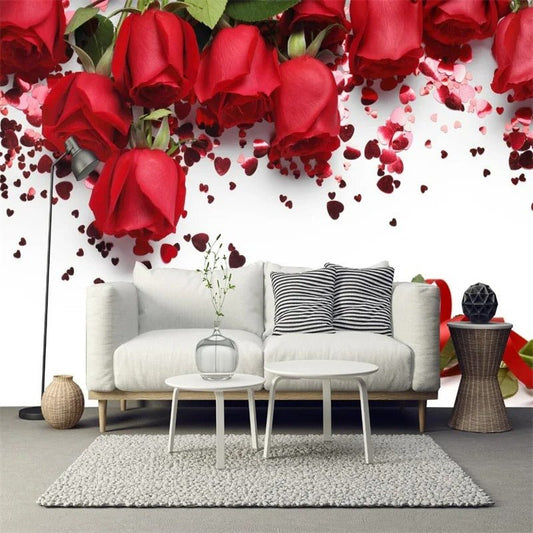 Papier peint fleur rouge deco