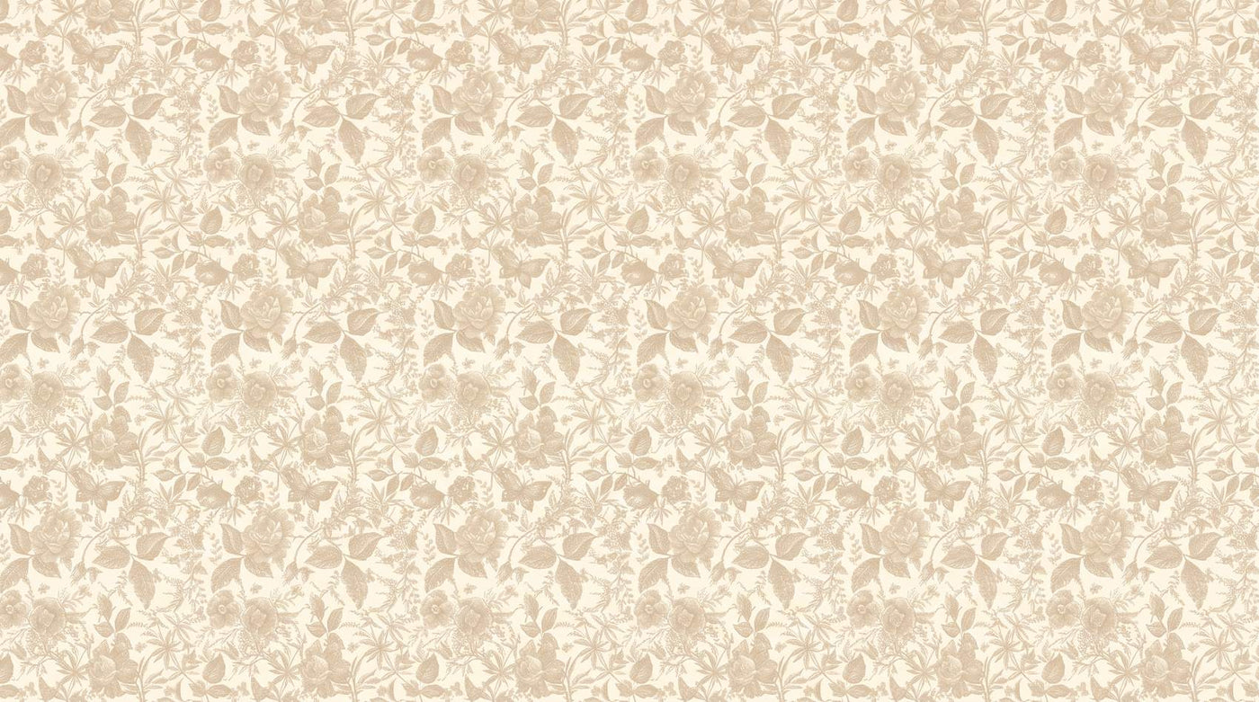 Papier peint fleuri beige