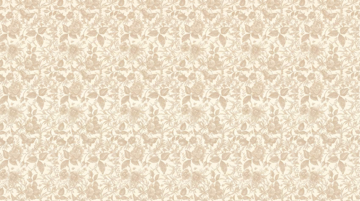 Papier peint fleuri beige