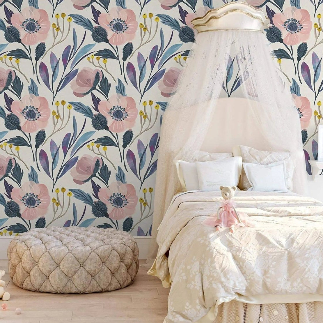 Papier peint fleuri chambre fille tapisserie