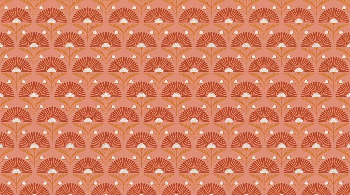 Papier peint fleuri terracotta