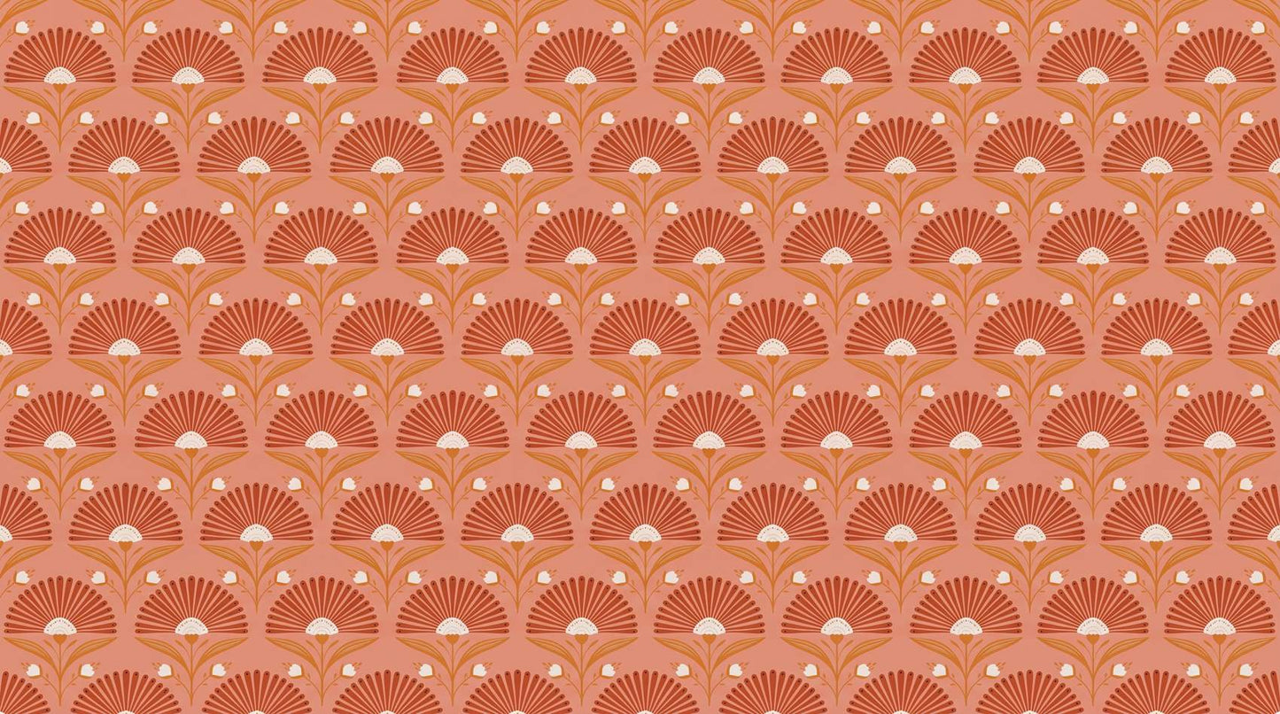 Papier peint fleuri terracotta