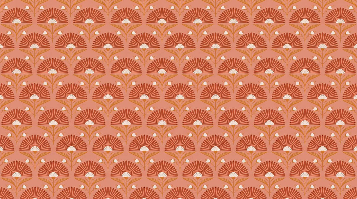 Papier peint fleuri terracotta