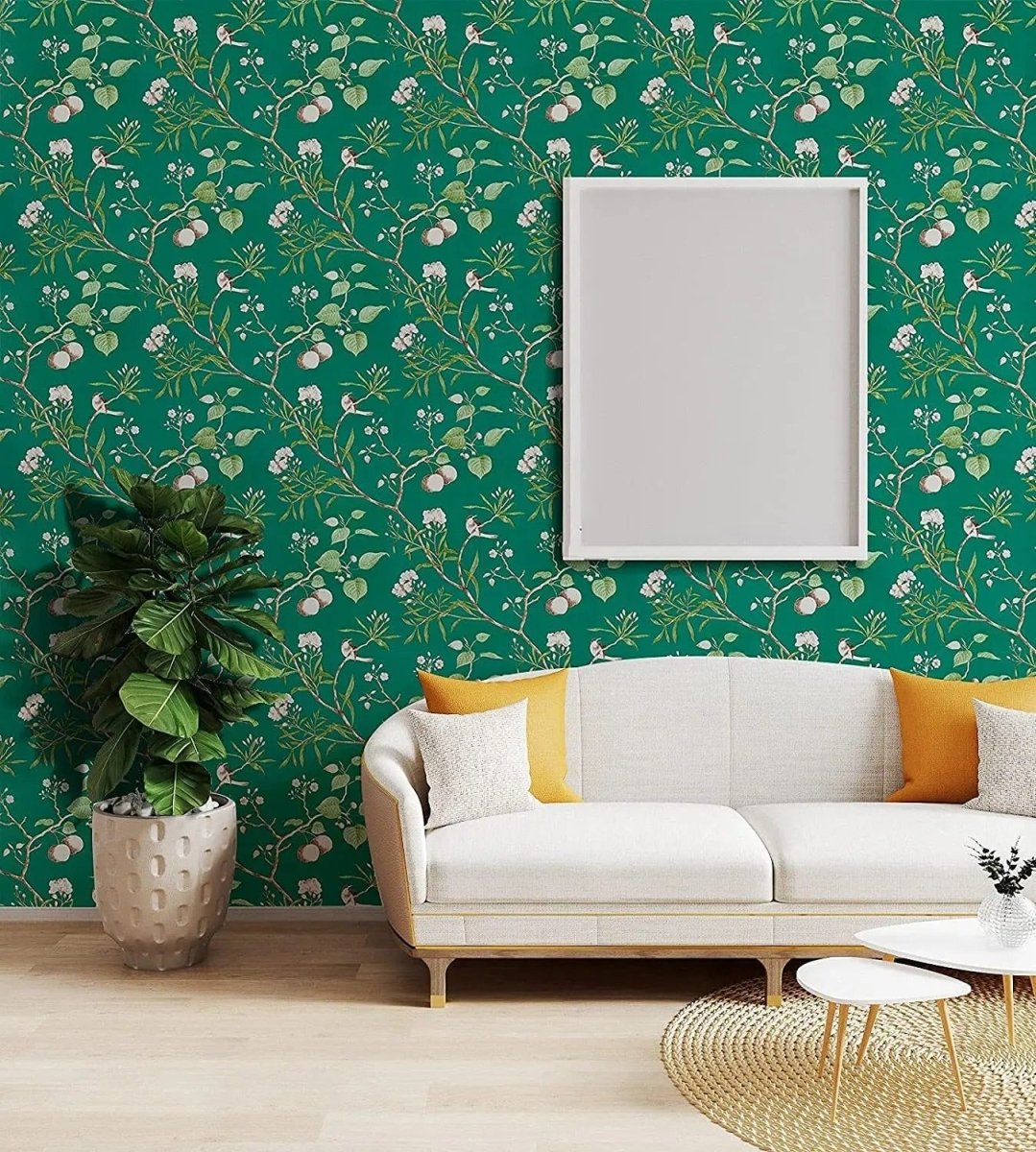 Papier peint fleuri vert tapisserie