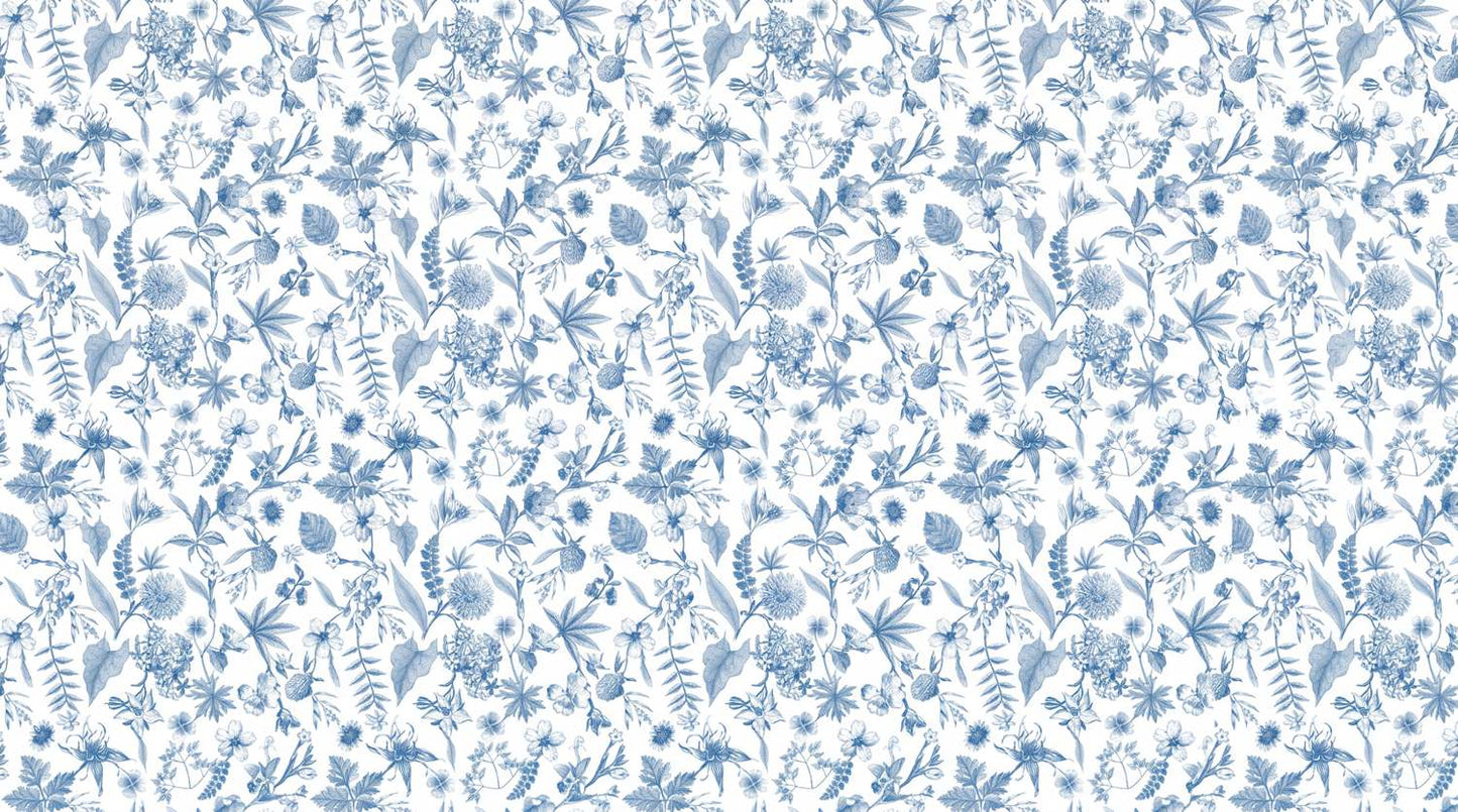 Papier peint fleuri vintage bleu