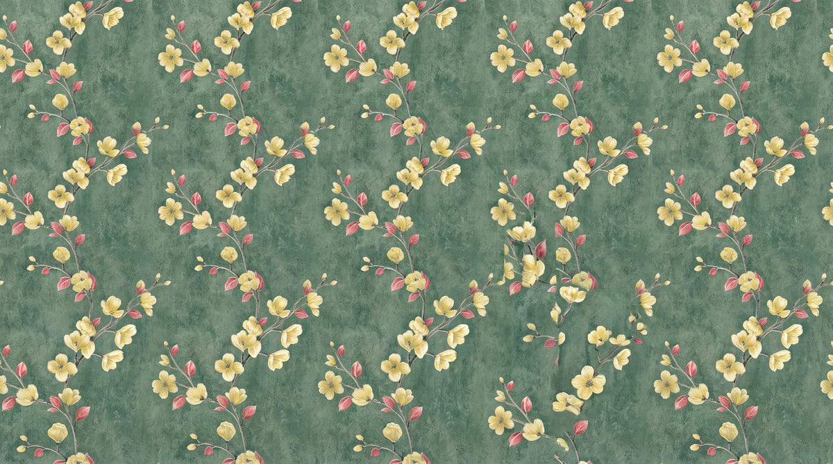 Papier peint fleuri vintage vert