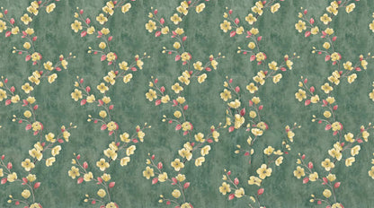 Papier peint fleuri vintage vert
