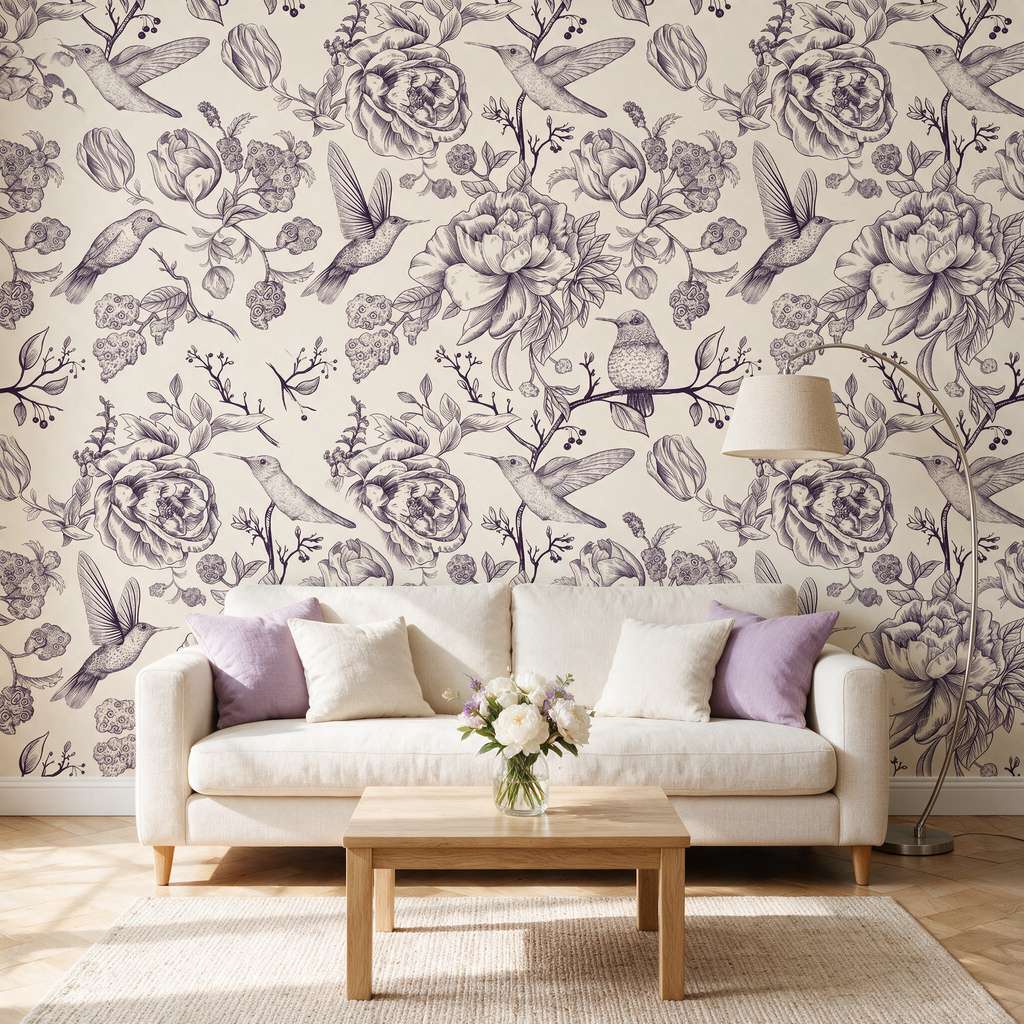 papier-peint-fleurs-et-colibri-vintage-noir-et-blanc-photo-ambiance