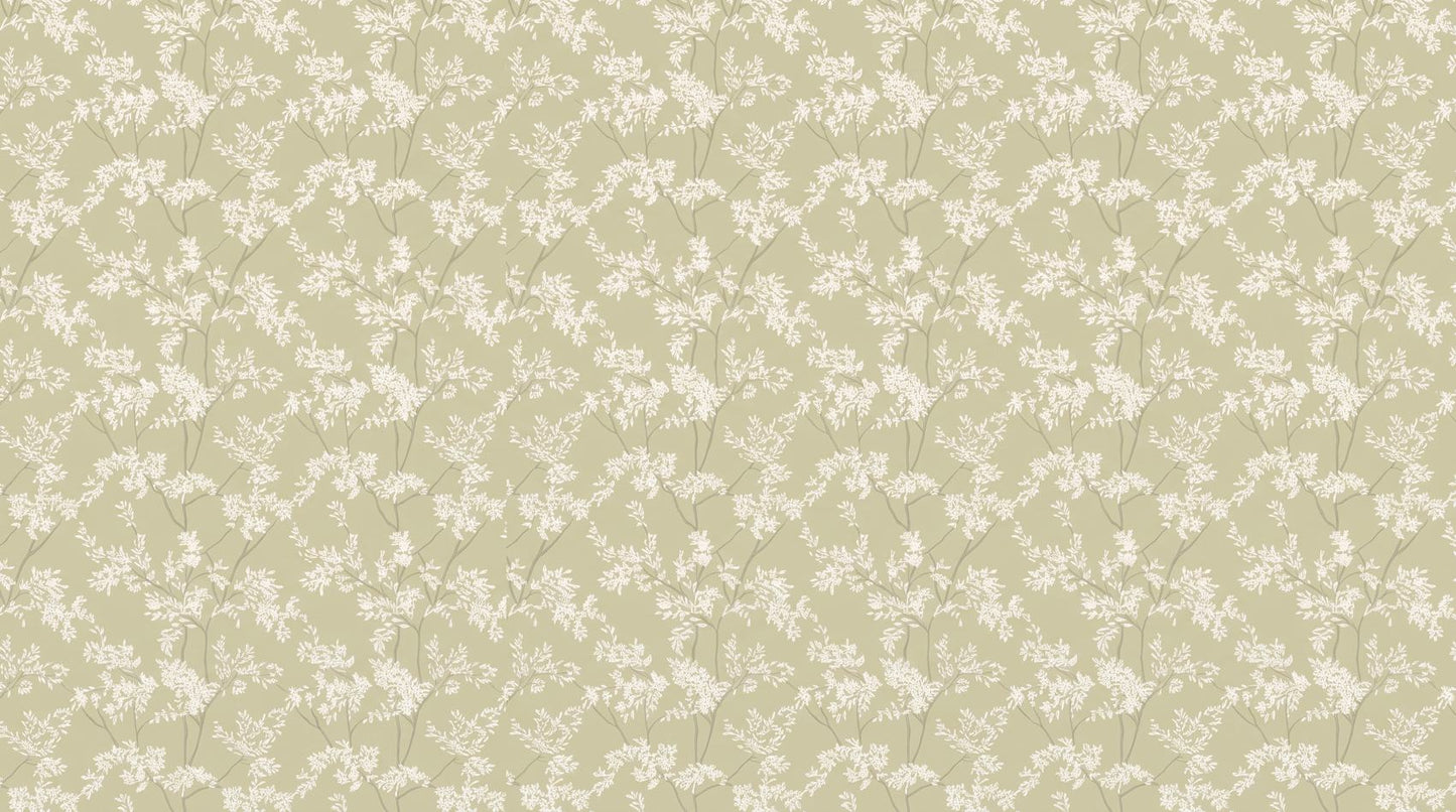 Papier peint fleurs vert sauge et blanc