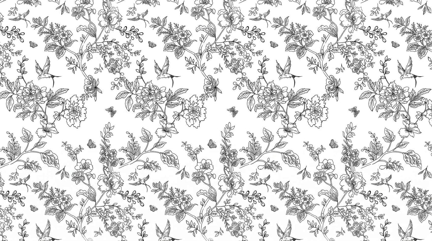 Papier peint fleurs vintage noir et blanc