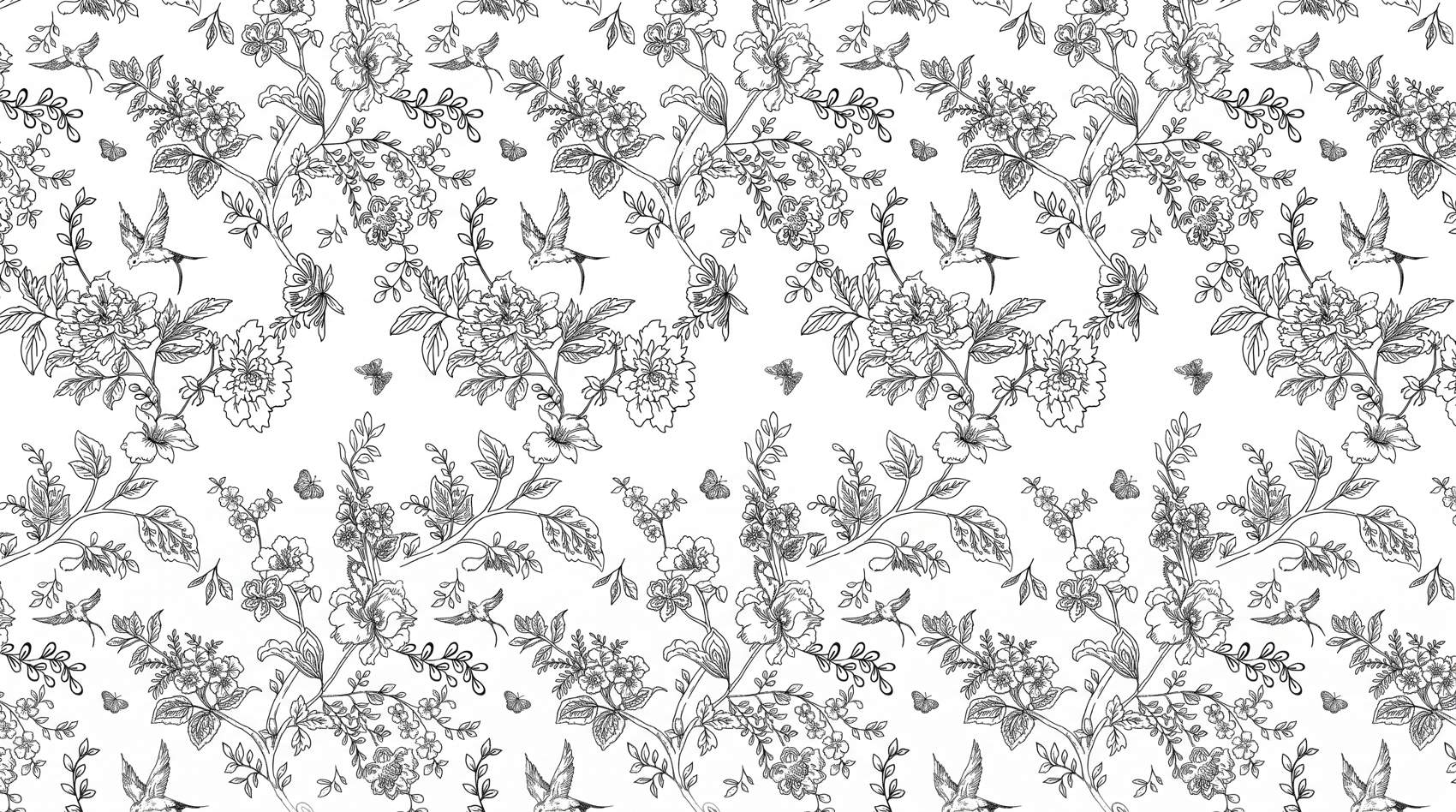 Papier peint fleurs vintage noir et blanc
