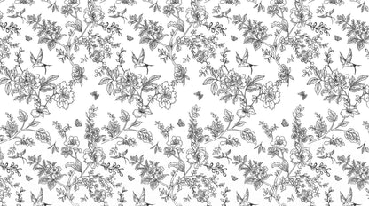 Papier peint fleurs vintage noir et blanc