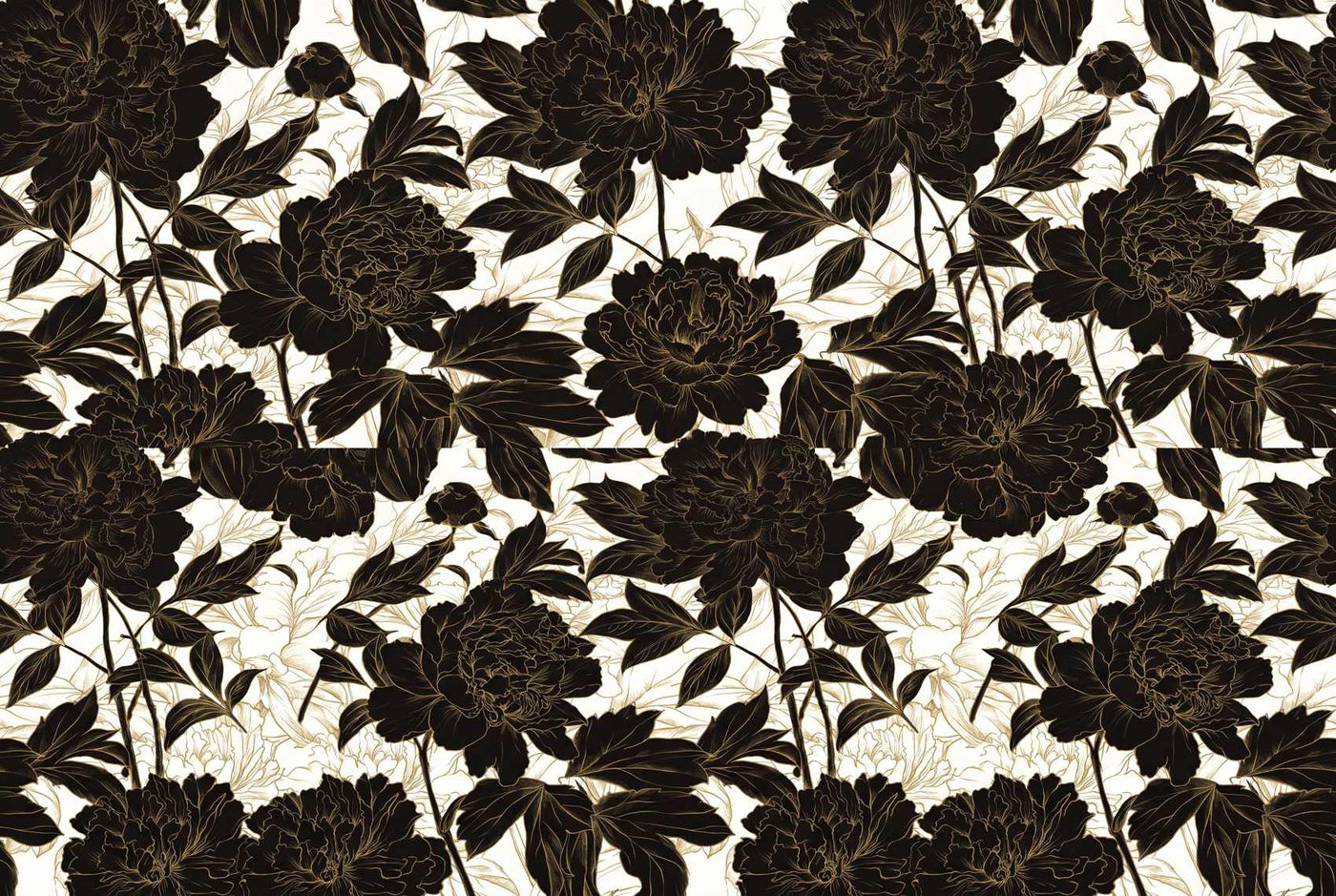 Papier peint floral noir et or