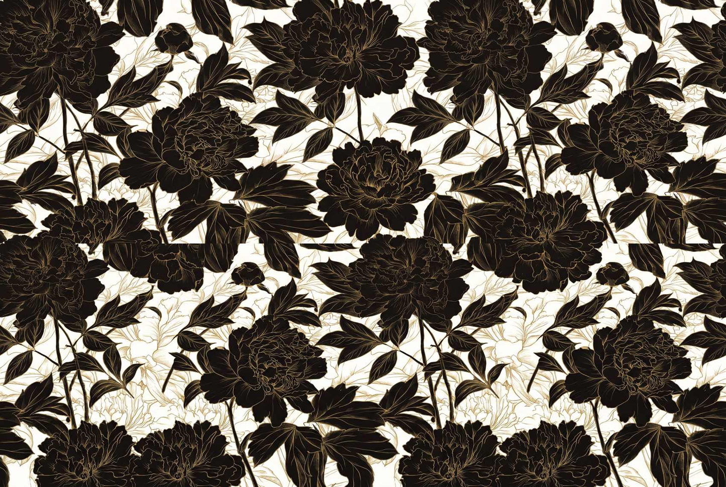 Papier peint floral noir et or