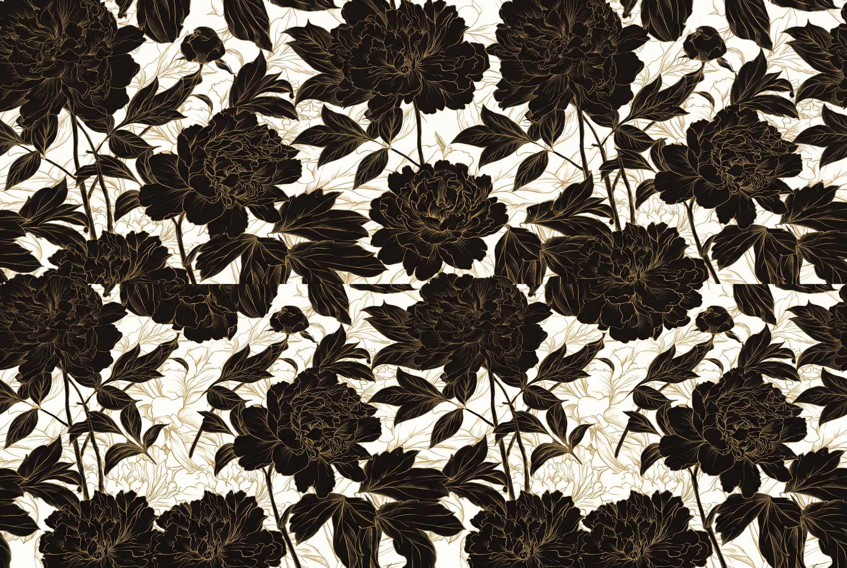Papier peint floral noir et or