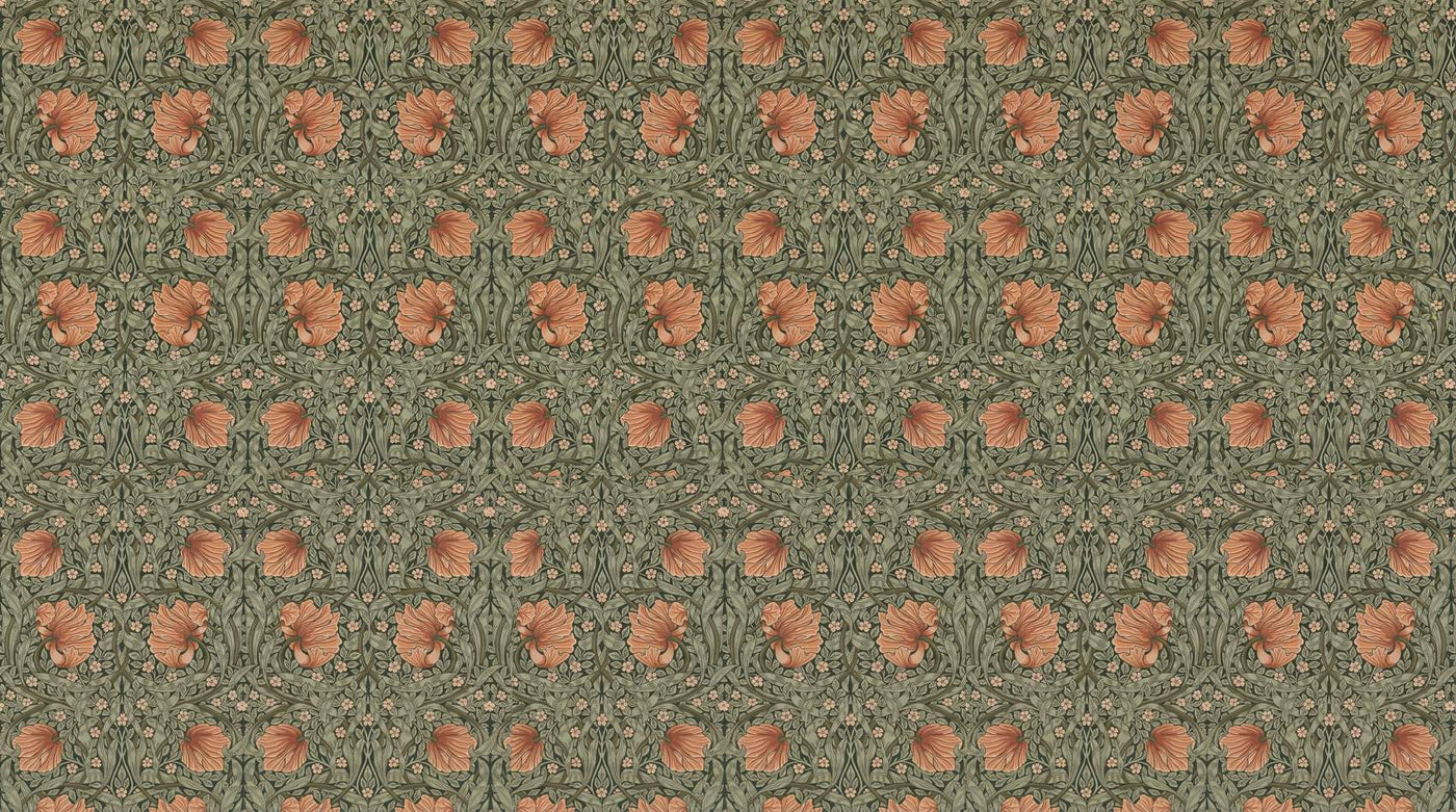 Papier peint floral terracotta et vert