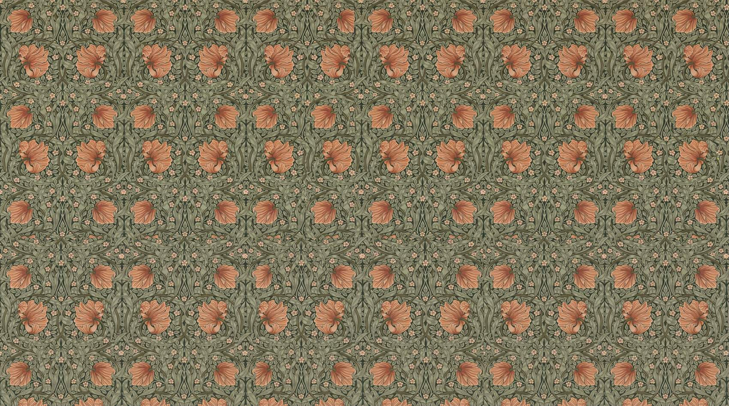 Papier peint floral terracotta et vert