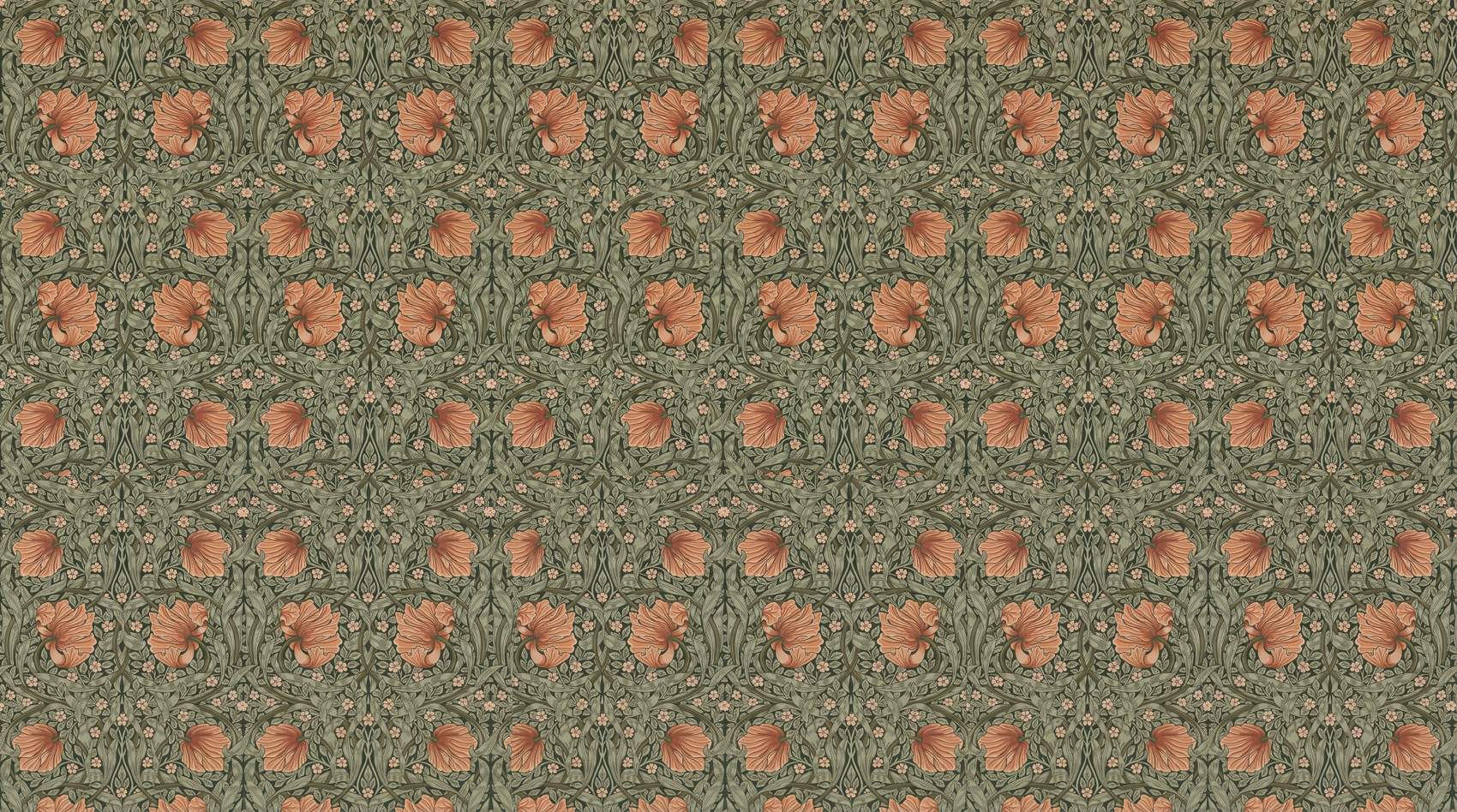 Papier peint floral terracotta et vert