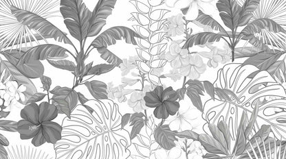 Papier Peint Foret Tropicale Noir Et Blanc