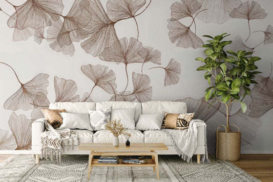 Papier peint ginkgo blanc