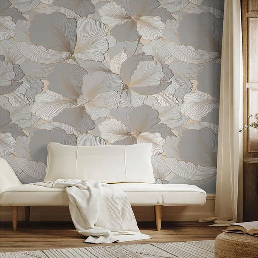 Papier peint ginkgo noir et blanc